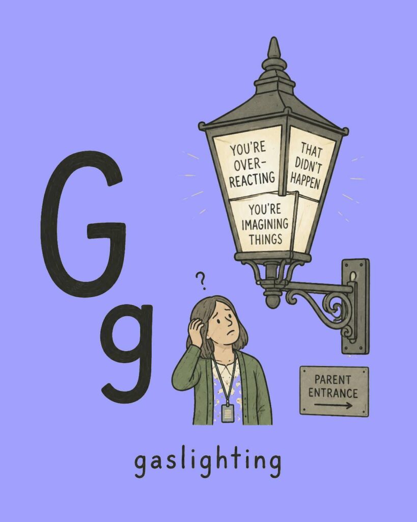 Women looking up at gaslight with messages illustrating gaslighting