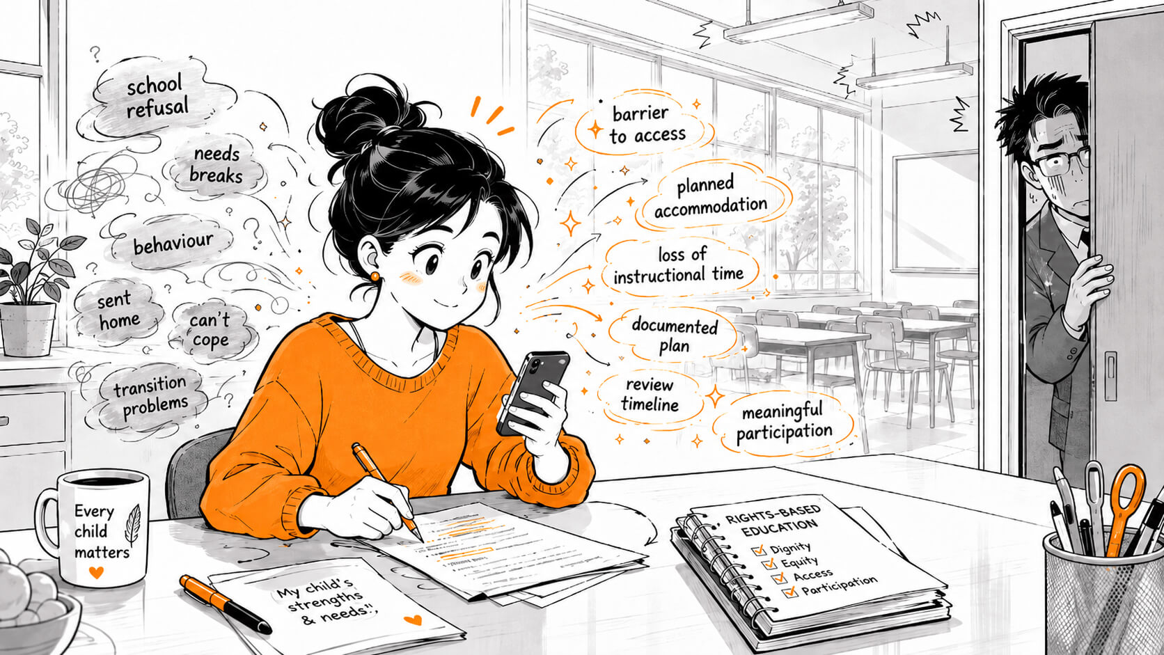 Women thinking of all sorts of clever ways to phrase her request for her child
