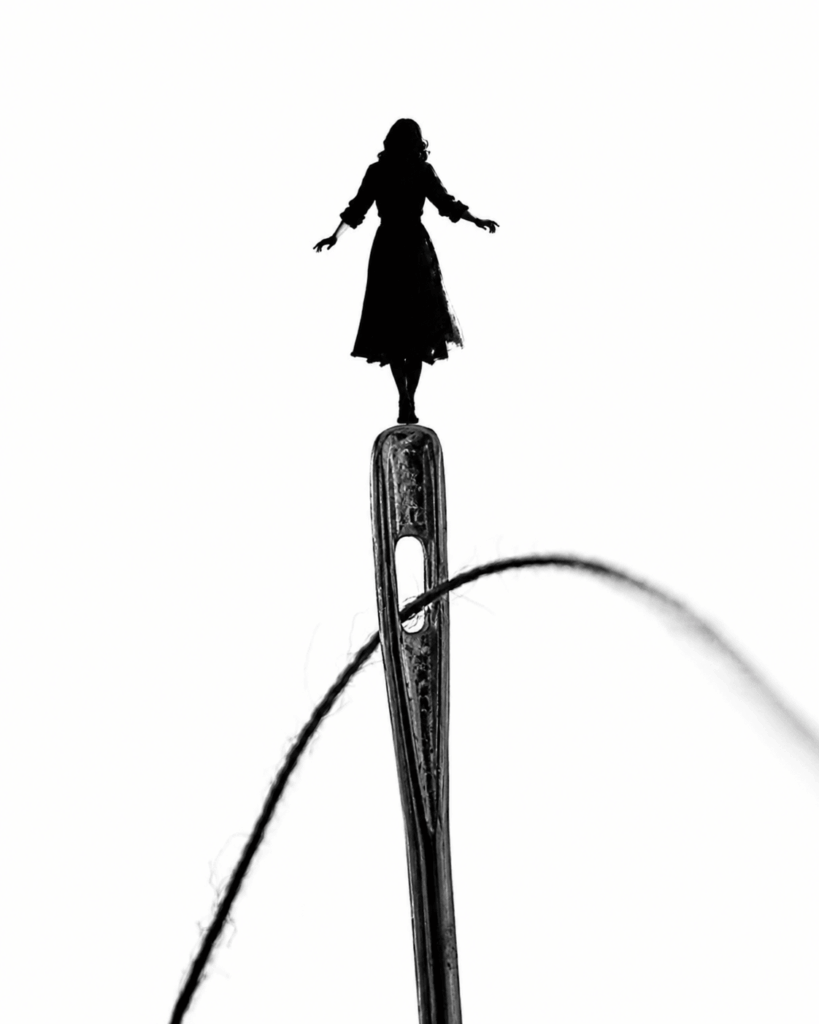 Woman on need head