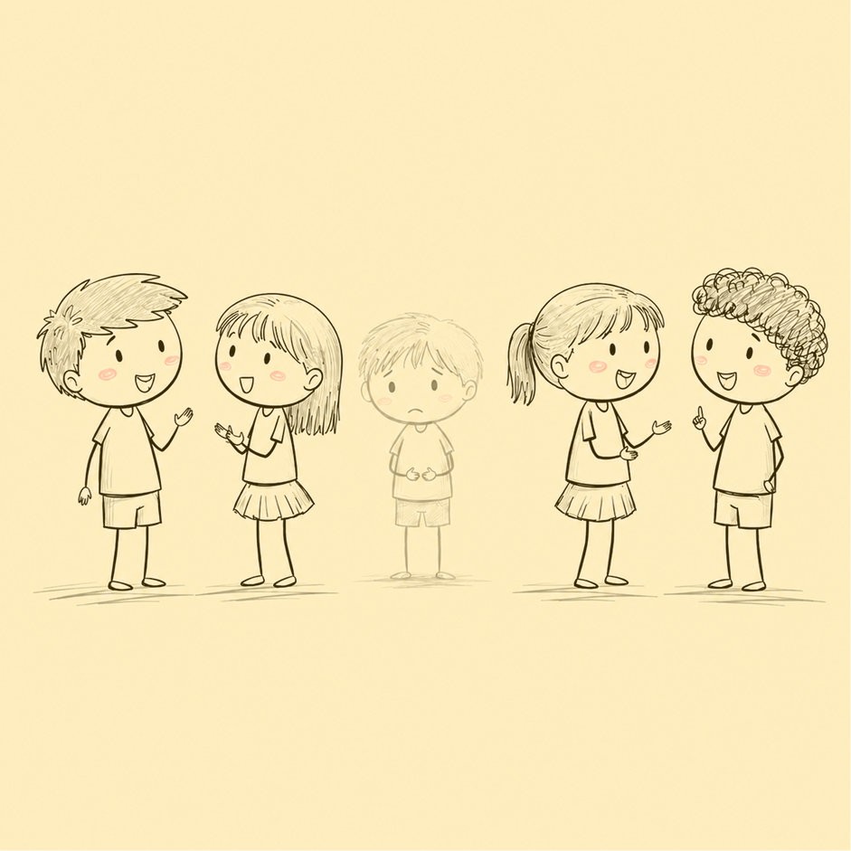 Child feeling lonely while others talk around him