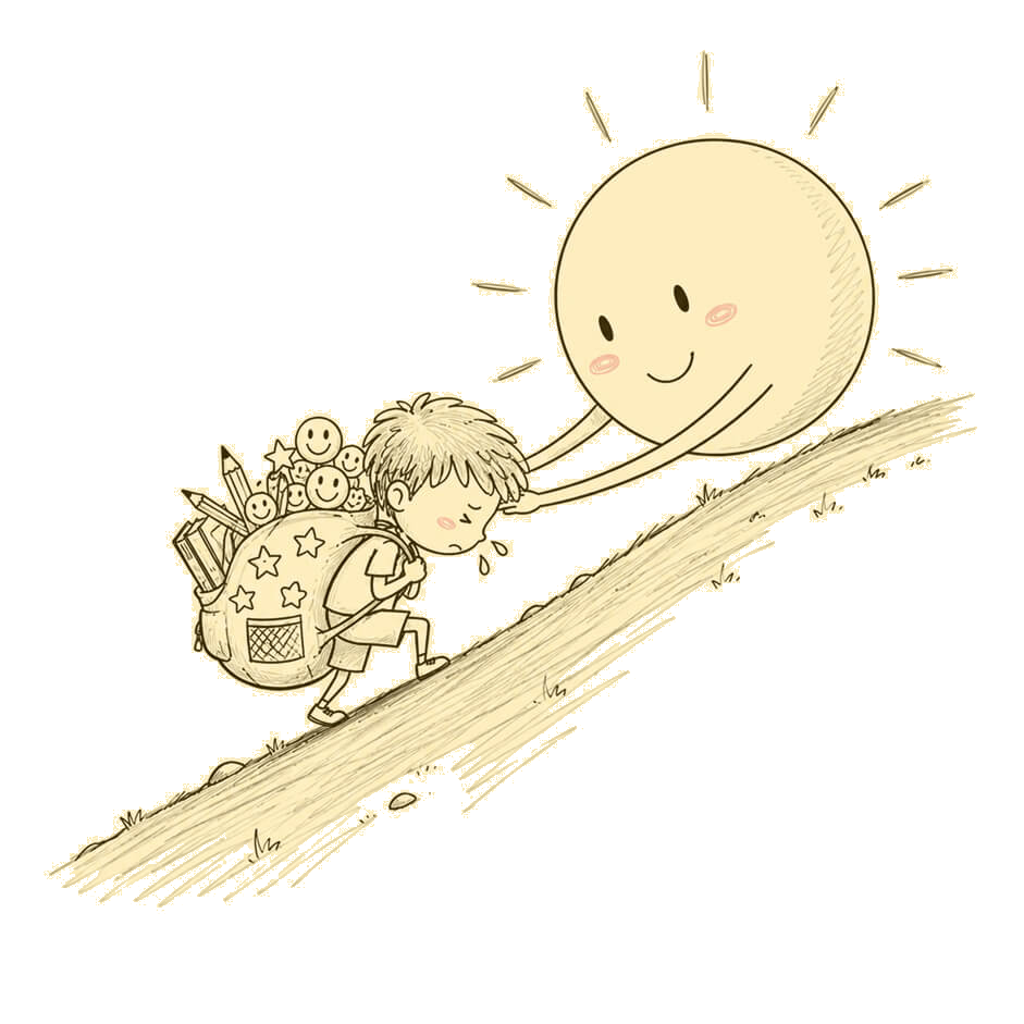 Child getting helped up a hill by a sunshine