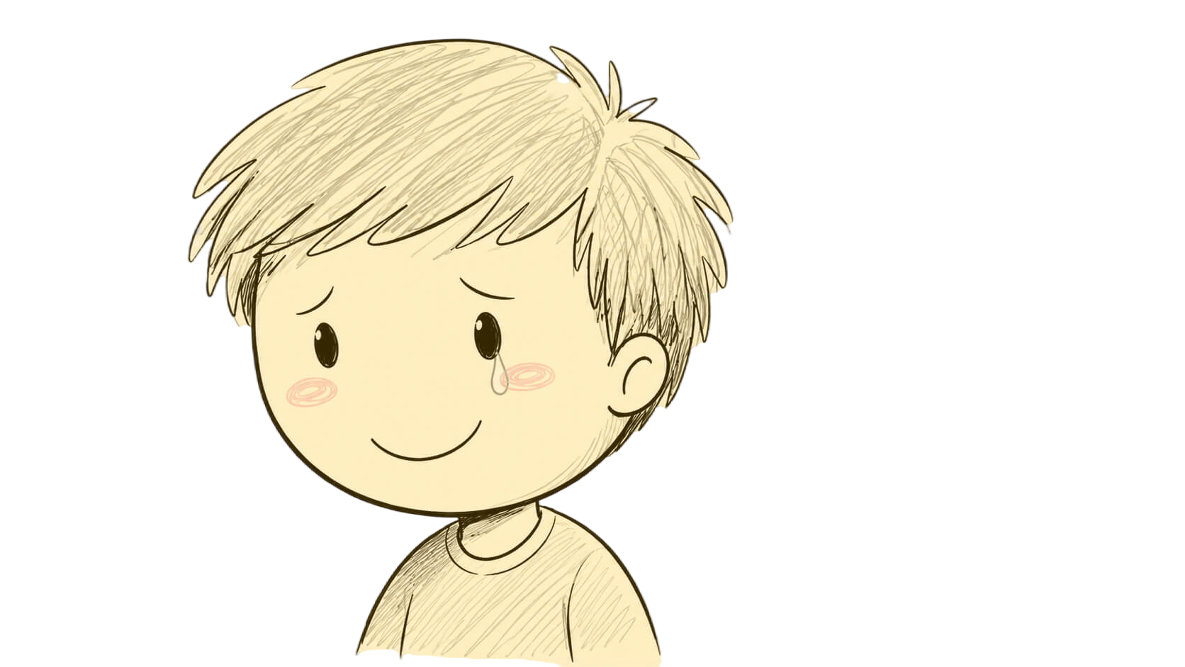 Boy smiling and crying at the same time