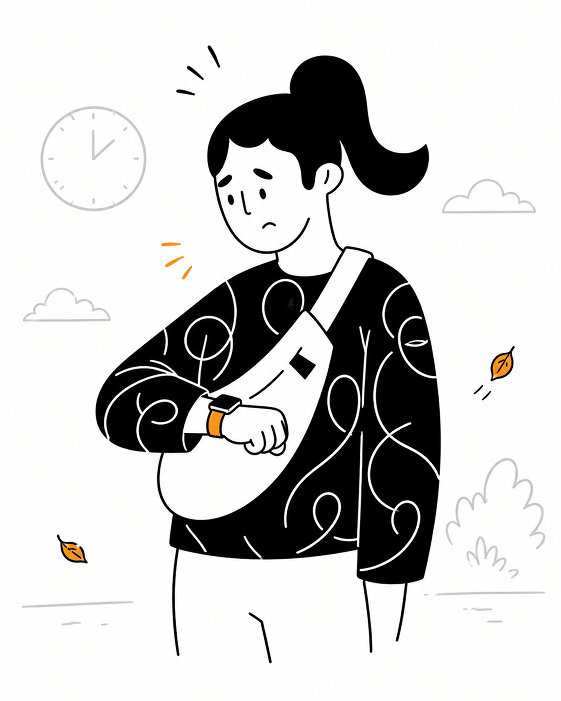 Mom looking at smart watch with concern