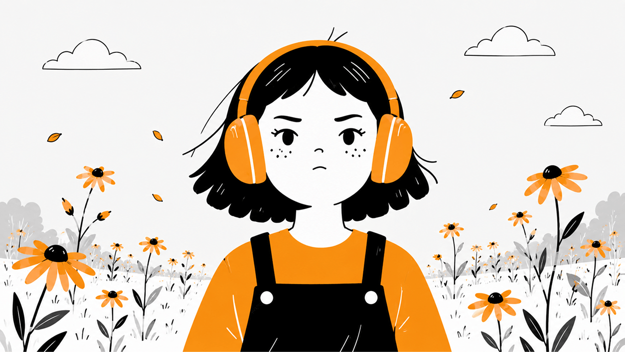Girl in field of black eye susans looking a little sad and a little defiant