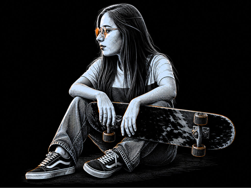 teen girl with skateboard