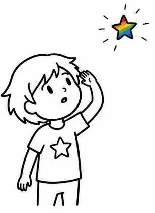 gender neutral child with star shirt with rainbow star in the sky