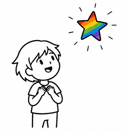 gender neutral child with star shirt with rainbow star in the sky