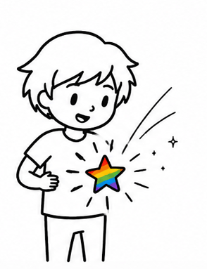 gender neutral child with star shirt with rainbow colour