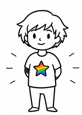 gender neutral child with star shirt with rainbow colour