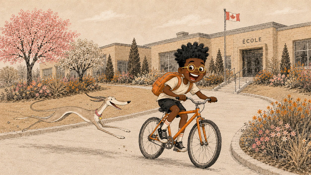 boy biking with dog