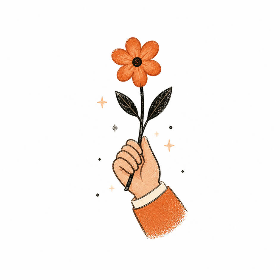 orange flower held in hand with sparkles