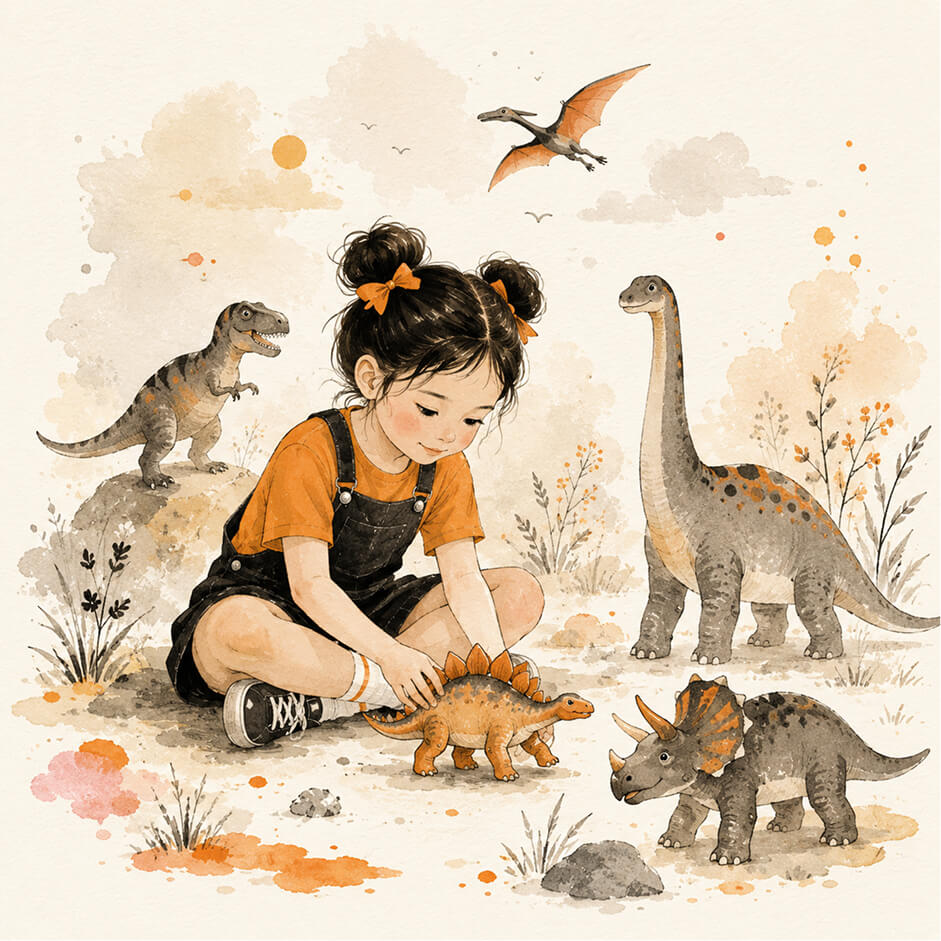 girl with dinosaurs